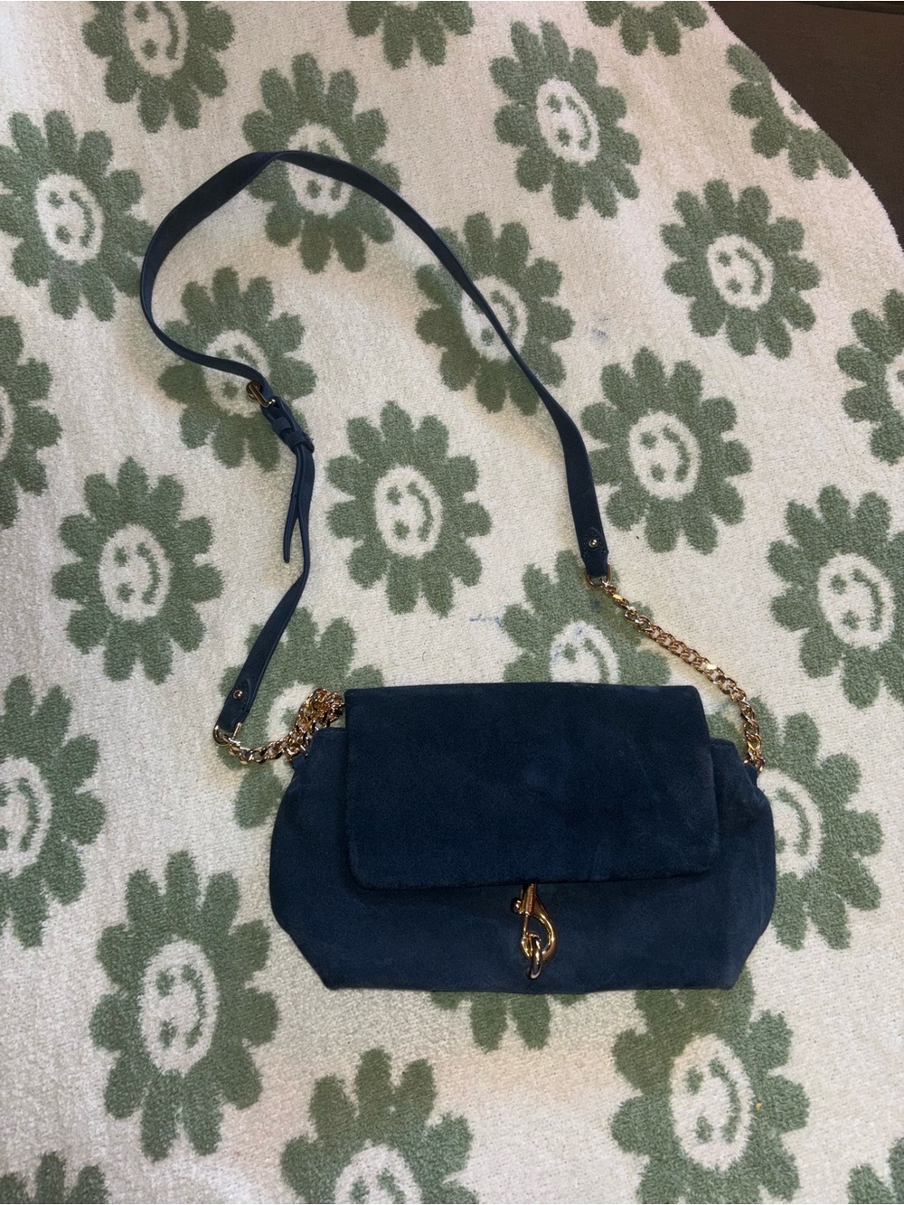 Rebecca Minkoff Navy Suede Crossbody with Gold Chain
